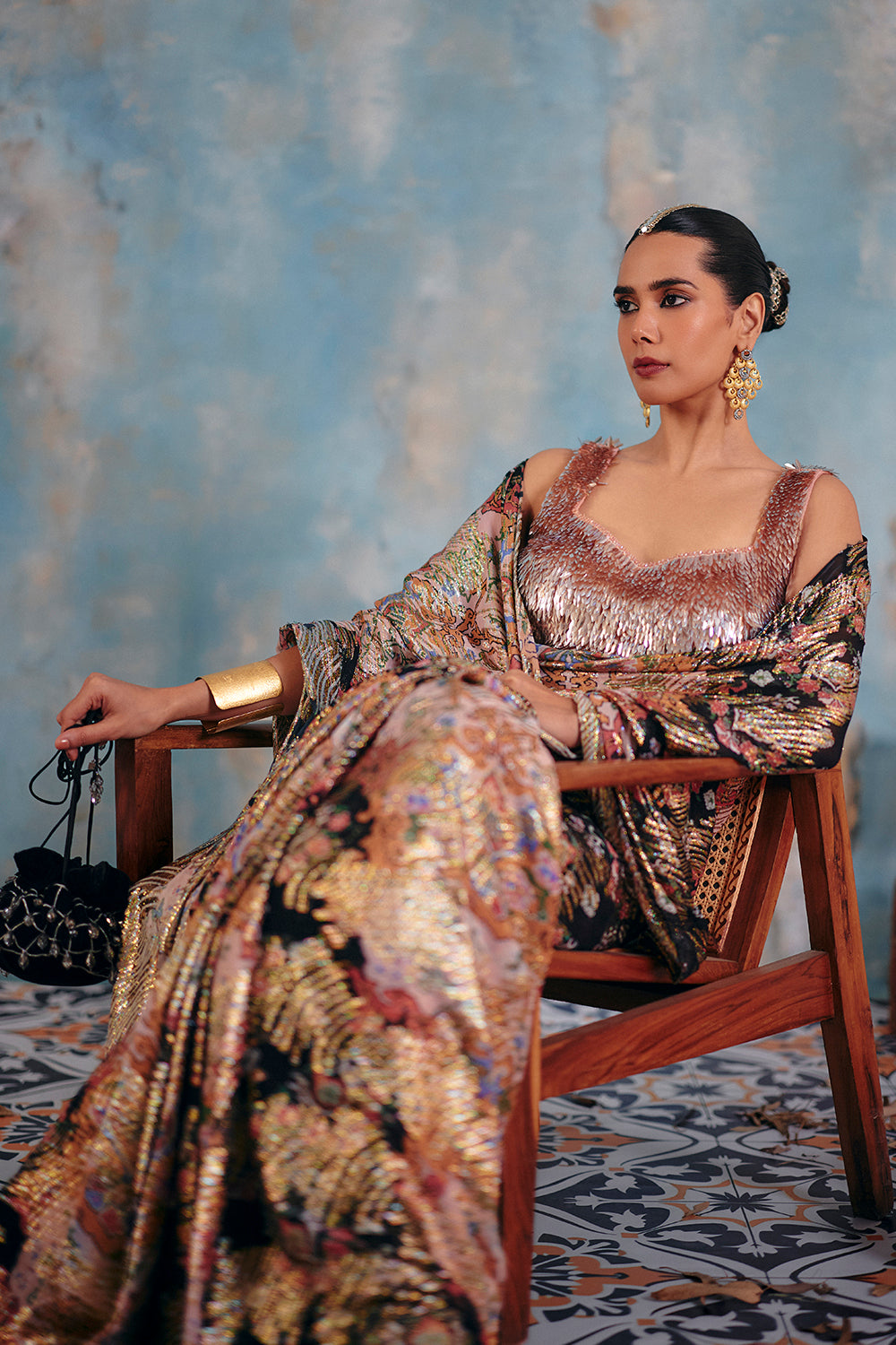 Zehn Multi Toned Metallic Lurex Georgette Saree for Cocktail Evenings