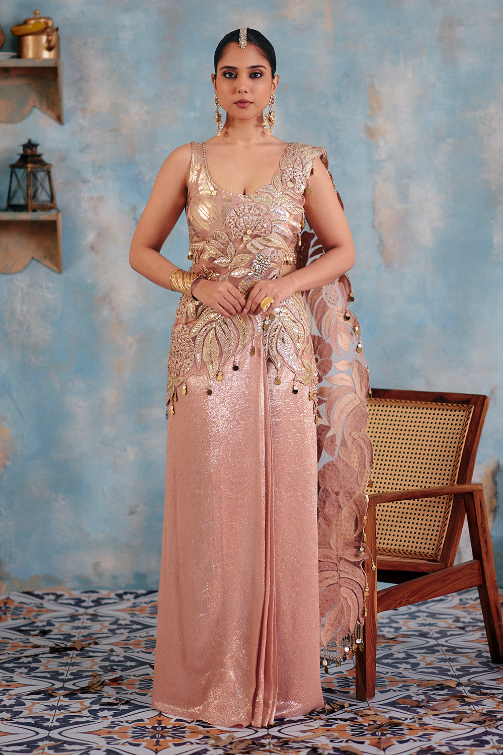 Chandni Blush Embroidered Lurex Georgette Saree for Wedding Receptions