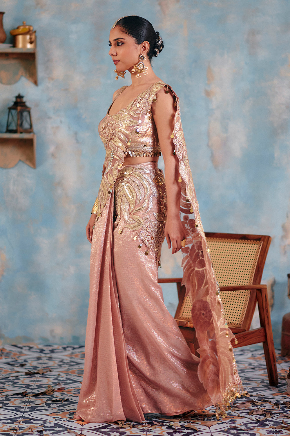 Chandni Blush Embroidered Lurex Georgette Saree for Wedding Receptions