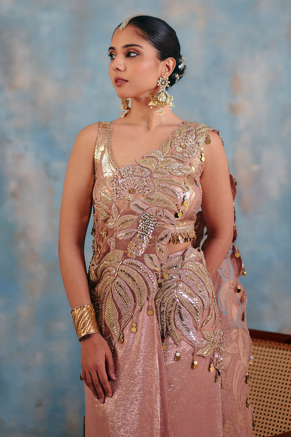 Chandni Blush Embroidered Lurex Georgette Saree for Wedding Receptions
