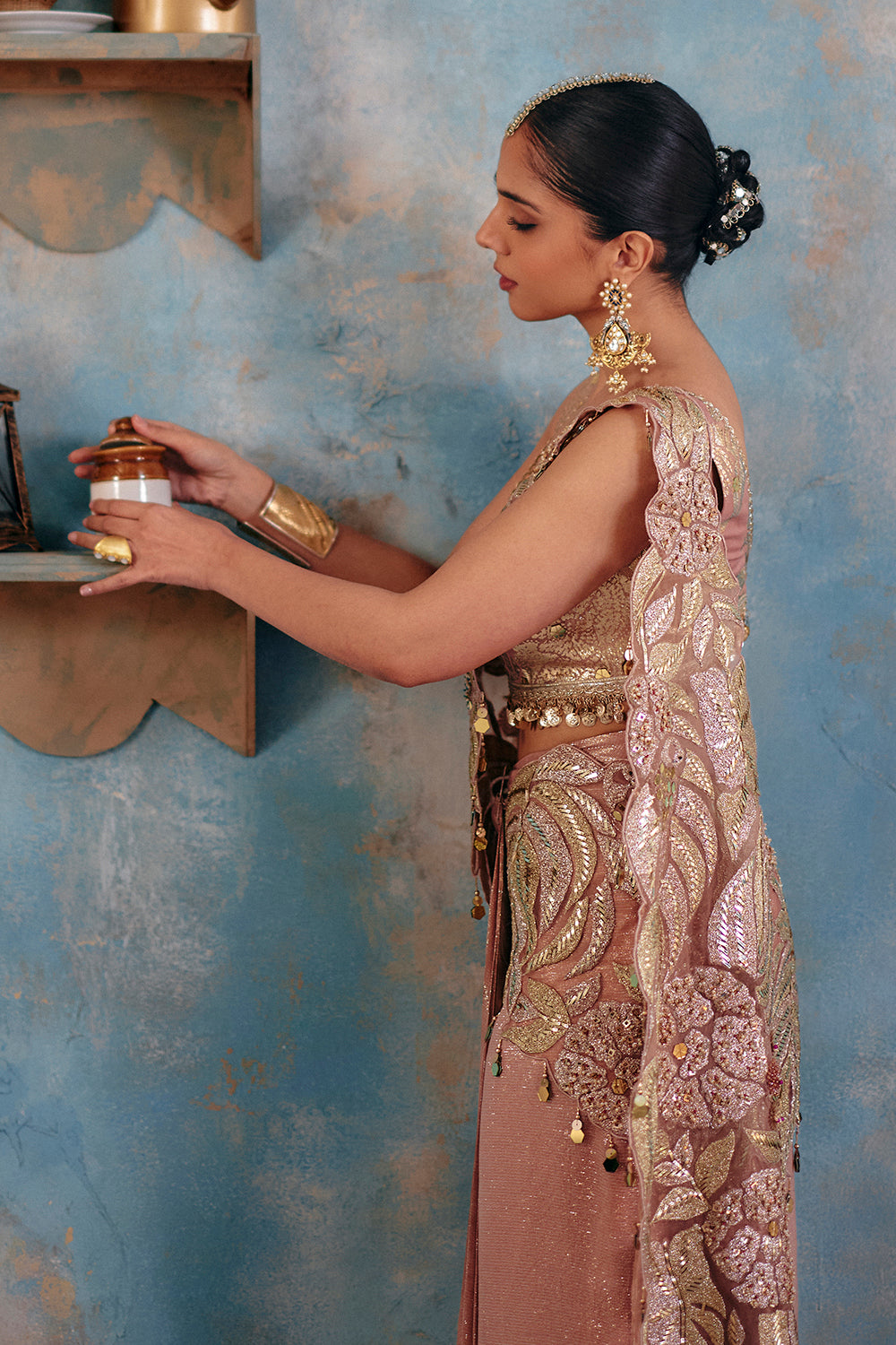 Chandni Blush Embroidered Lurex Georgette Saree for Wedding Receptions