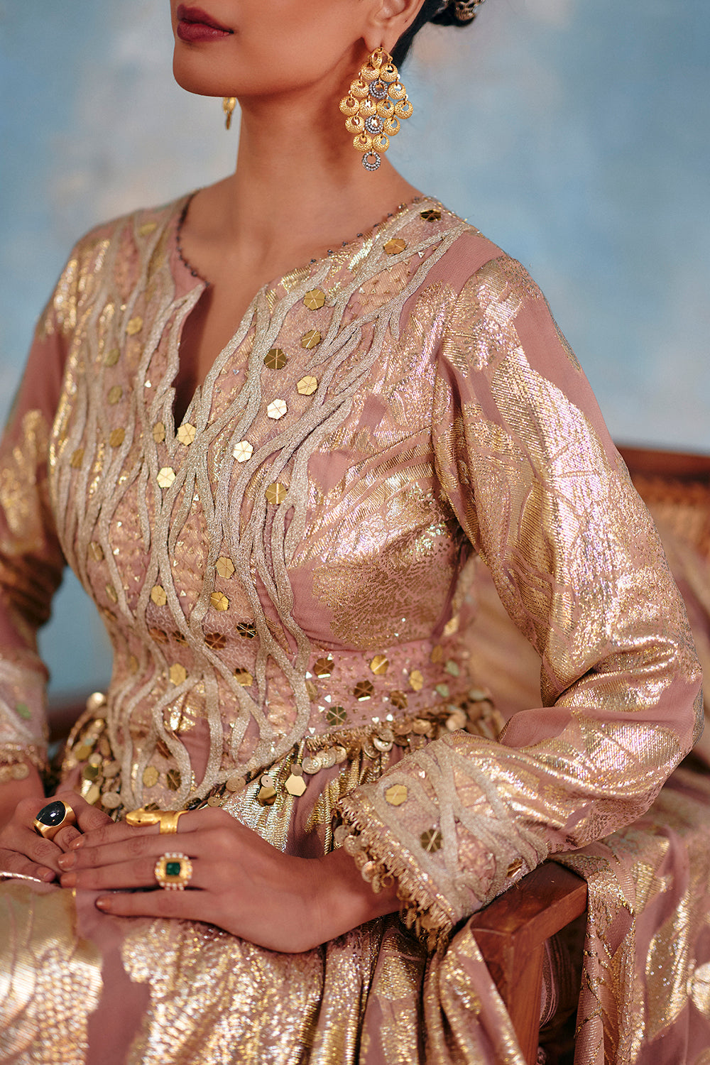 Mahnoor Metallic Blush Gold Jacquard Georgette Anarkali Set