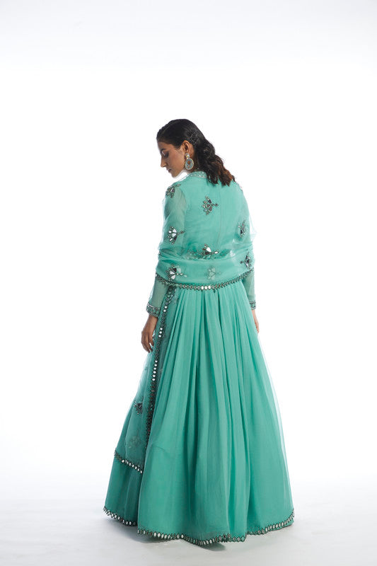 Image of DULL MINT CHIFFON ANARKALI SET