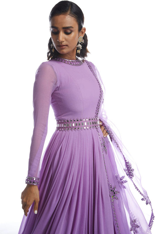 Image of CATNIP PURPLE  CHIFFON ANARKALI SET