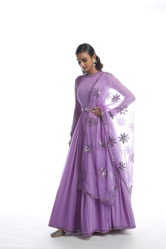 Image of CATNIP PURPLE  CHIFFON ANARKALI SET