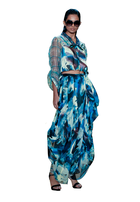 Image of Printed dhoti pants and short top