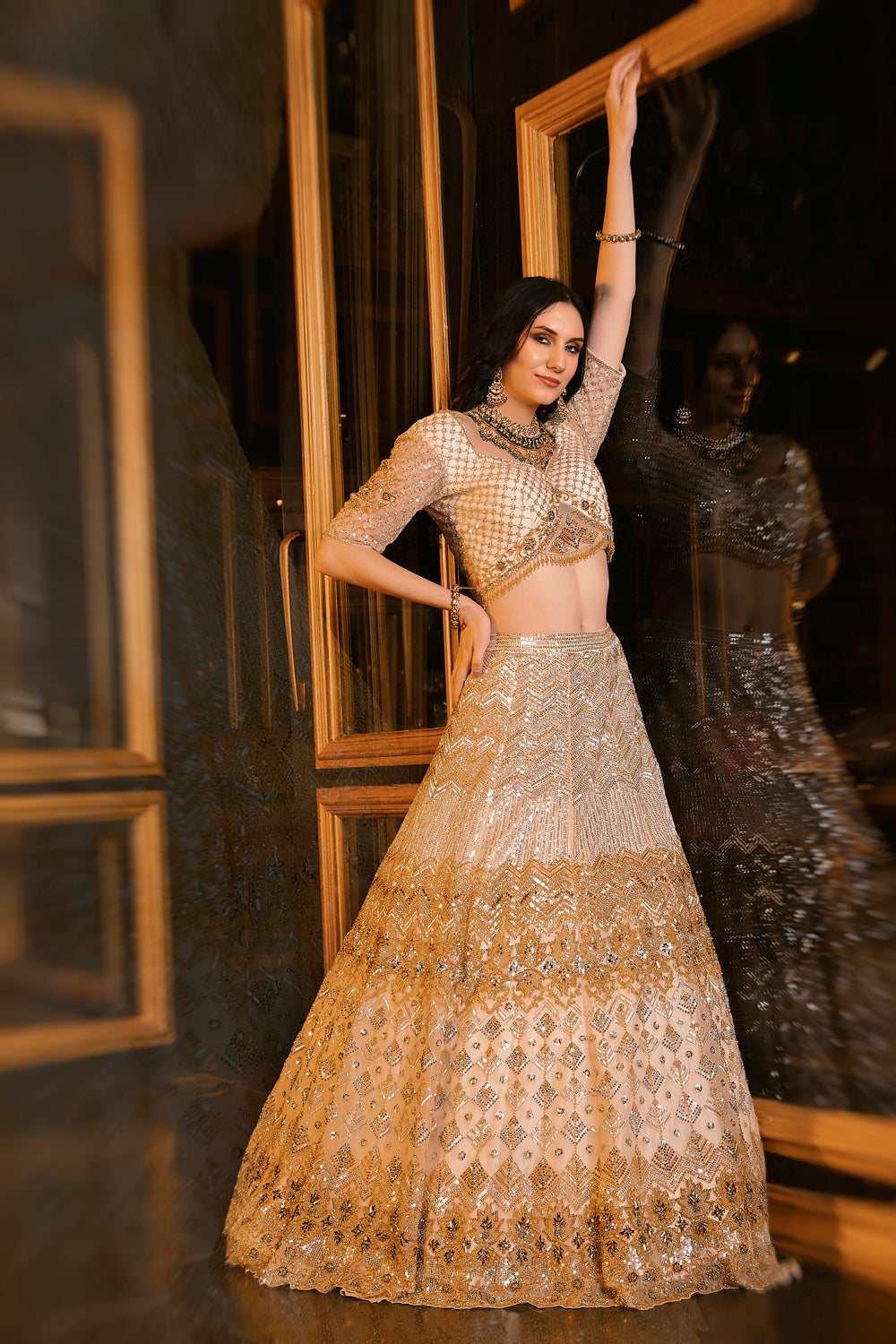 "Alice" Silver Golden Sequin & Crsytal Emboidery Lehenga Set