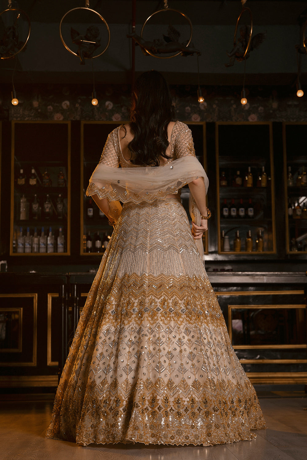 "Alice" Silver Golden Sequin & Crsytal Emboidery Lehenga Set