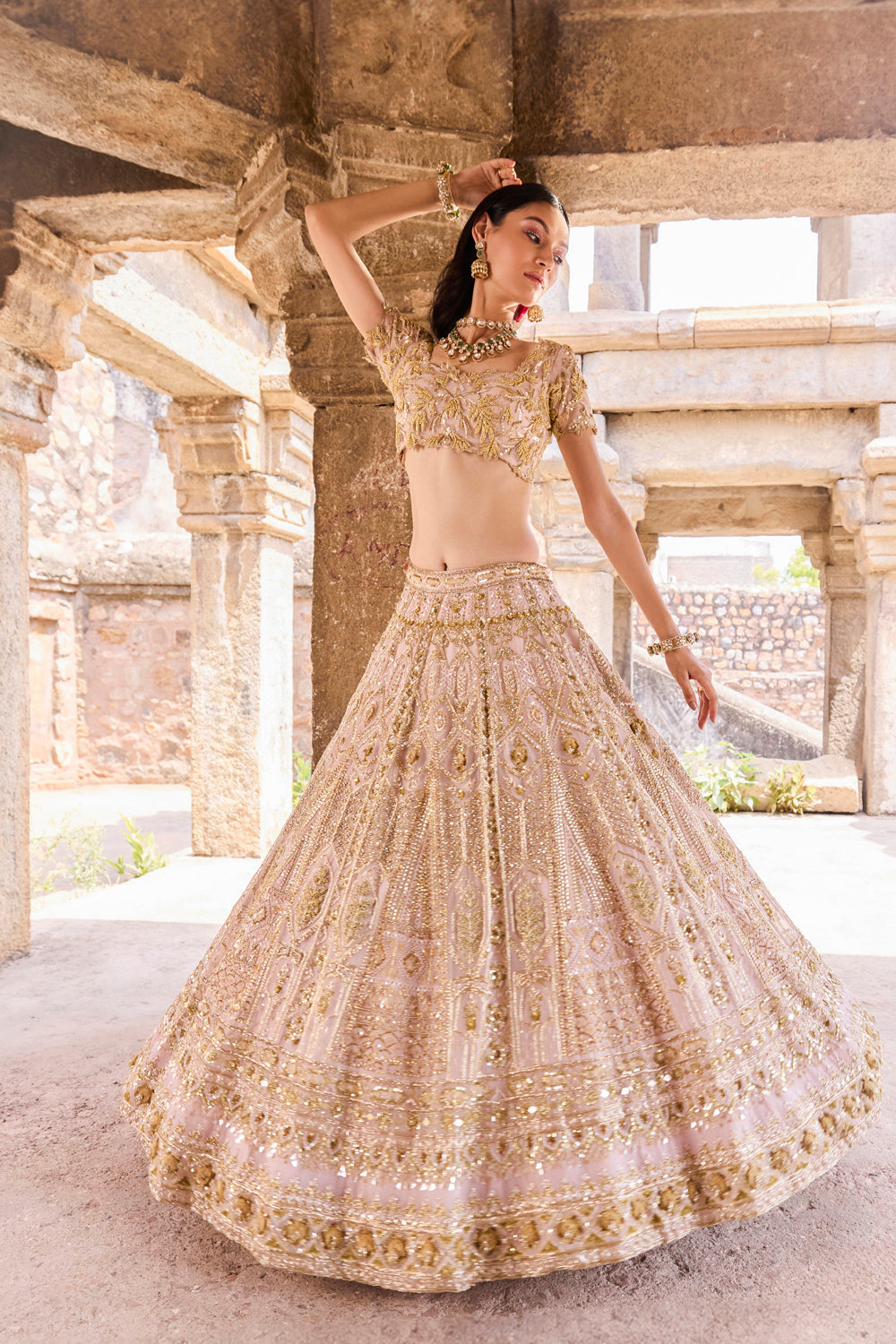 "Amara" Onion Pink Zardosi And Sequin Embroidered Organza Lehenga Set