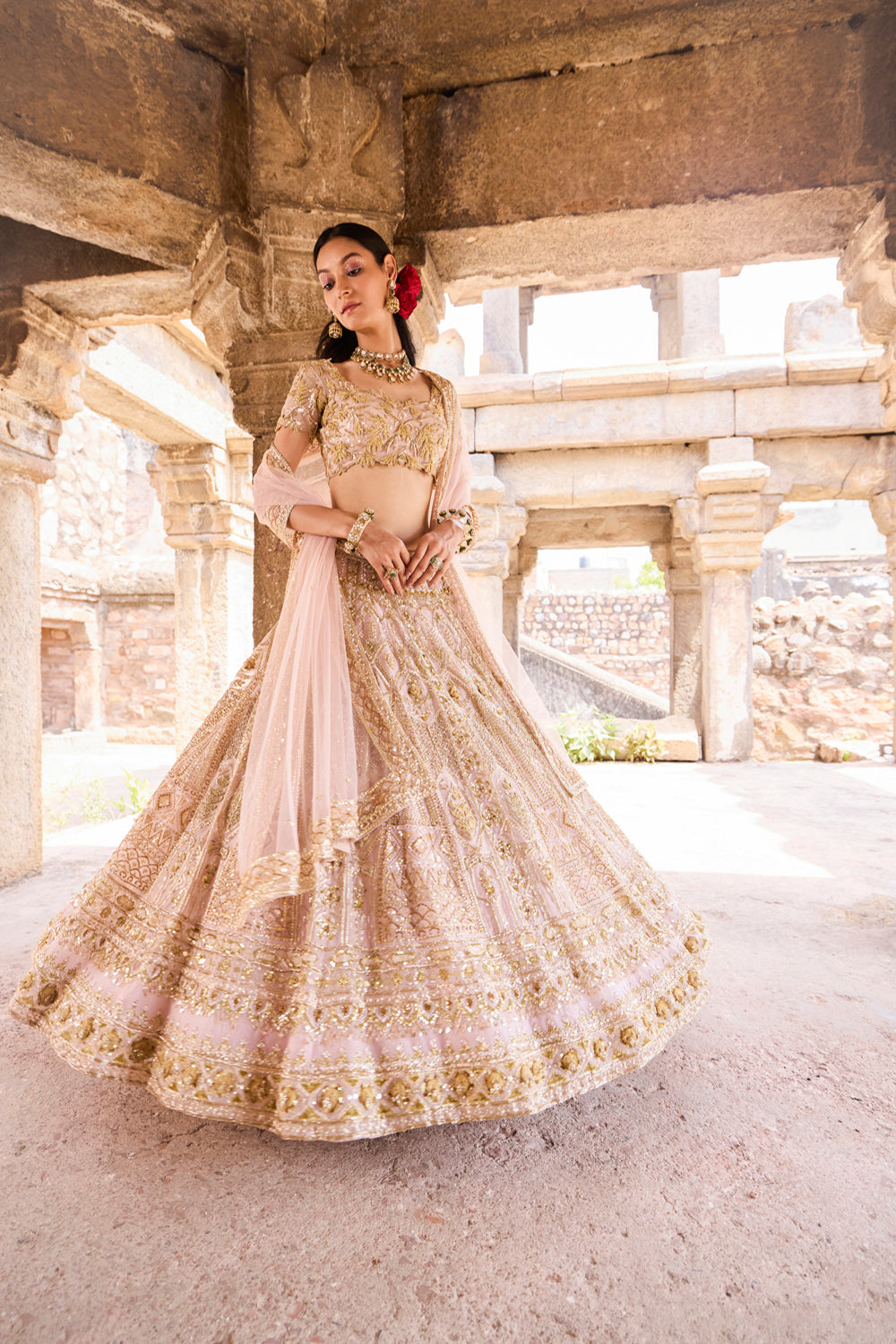 "Amara" Onion Pink Zardosi And Sequin Embroidered Organza Lehenga Set