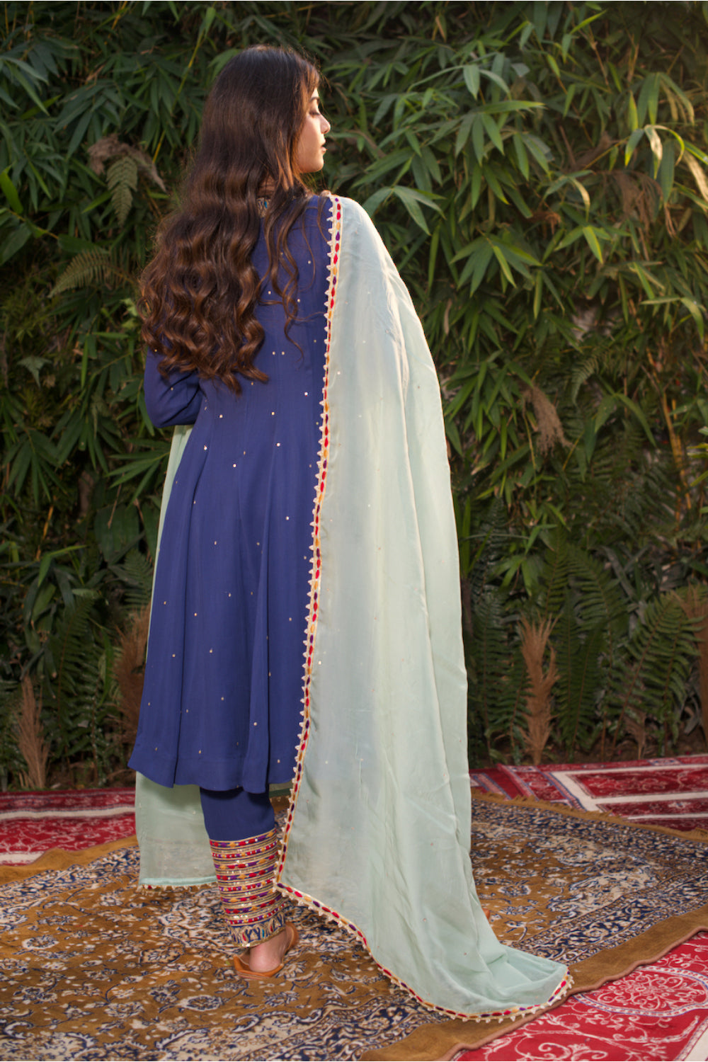 Royal Blue Short Georgette Anarkali Paired With Salwar And Ice Blue Silk  Dupatta - Auraya Fashion 