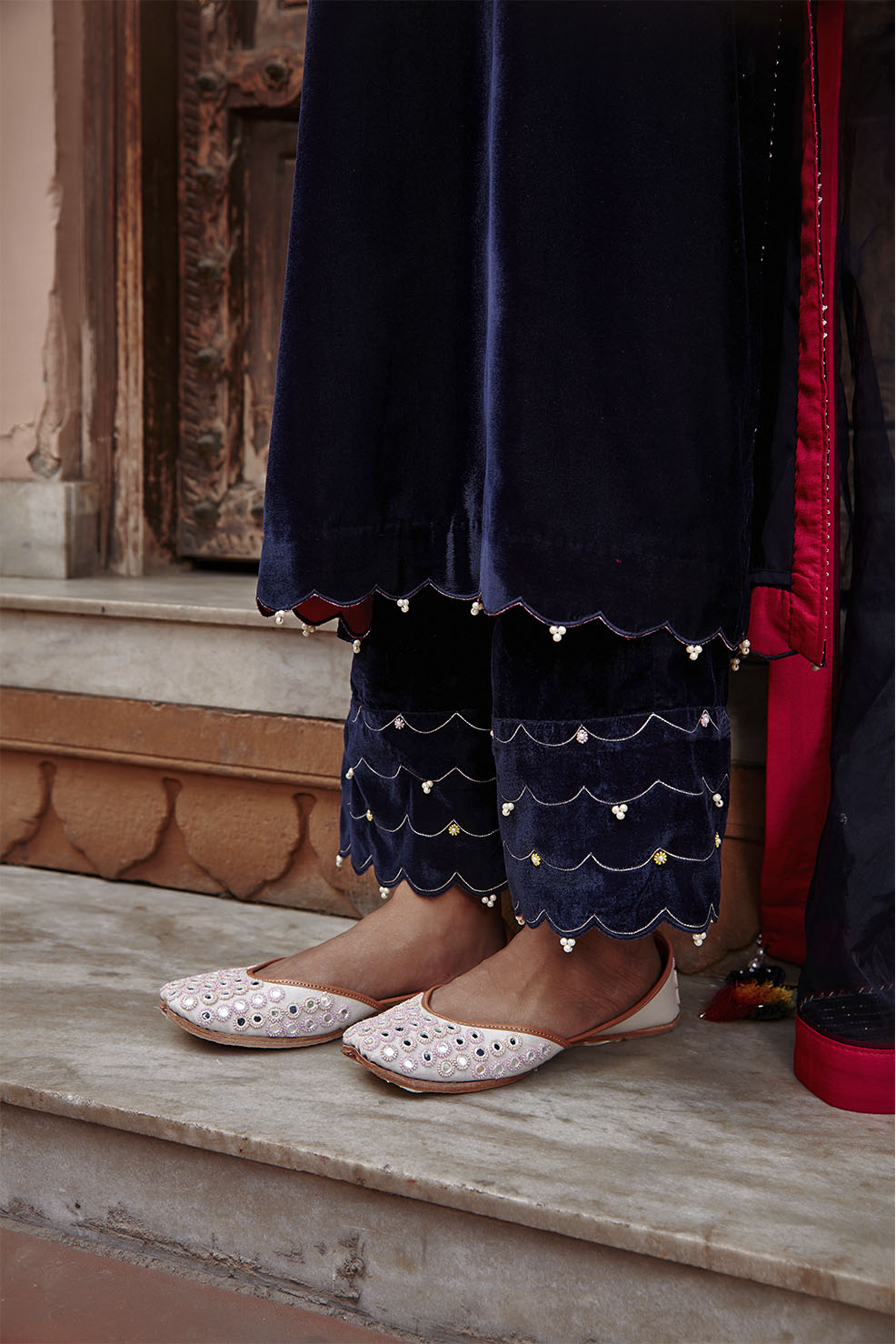 Tamanna Navy Blue Velvet Embroidered Kaftan Set - Luxury Evening Wear