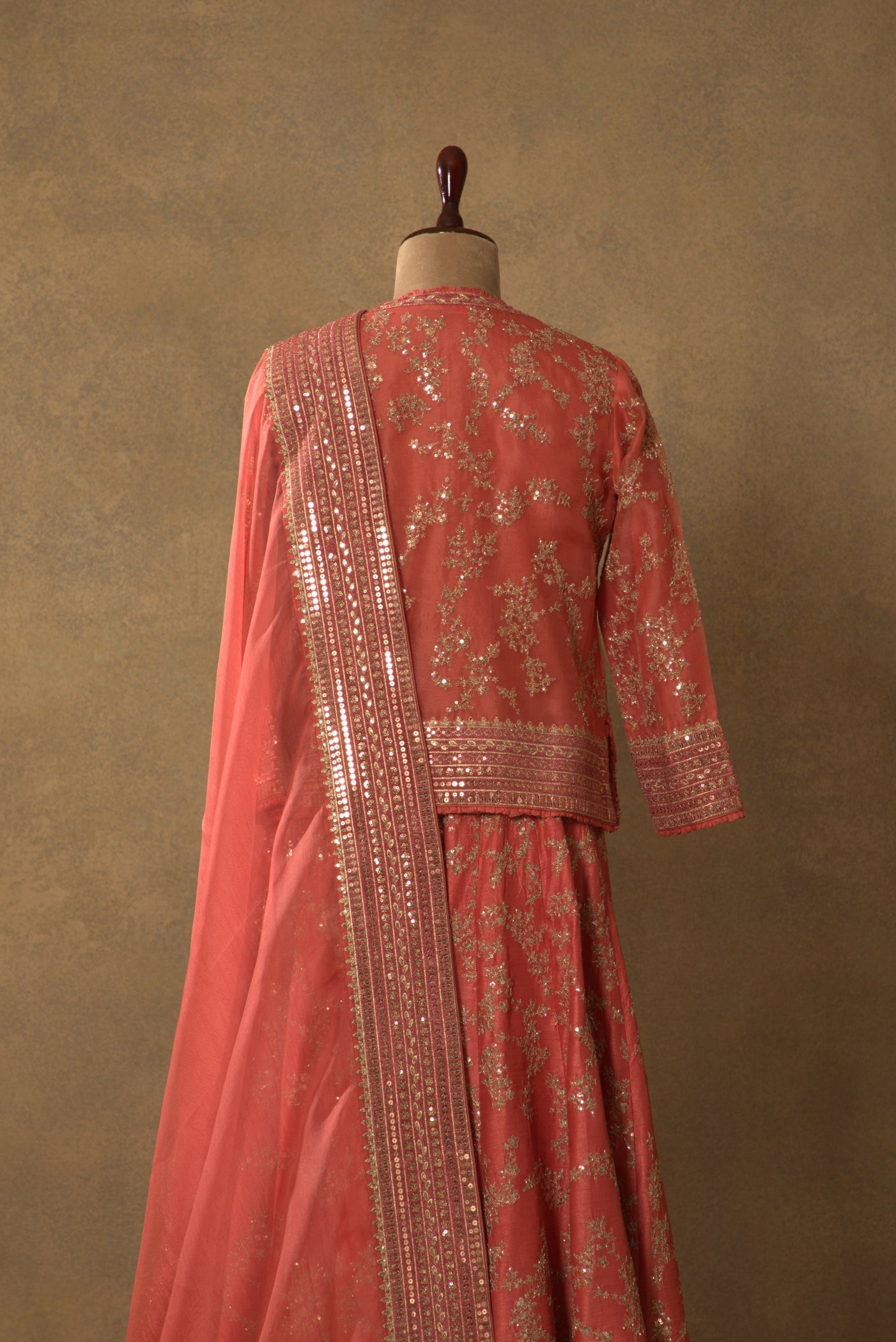 Candy-Pink Embroidered Pure Silk-Organza Short-Kurta-Sharara Set
