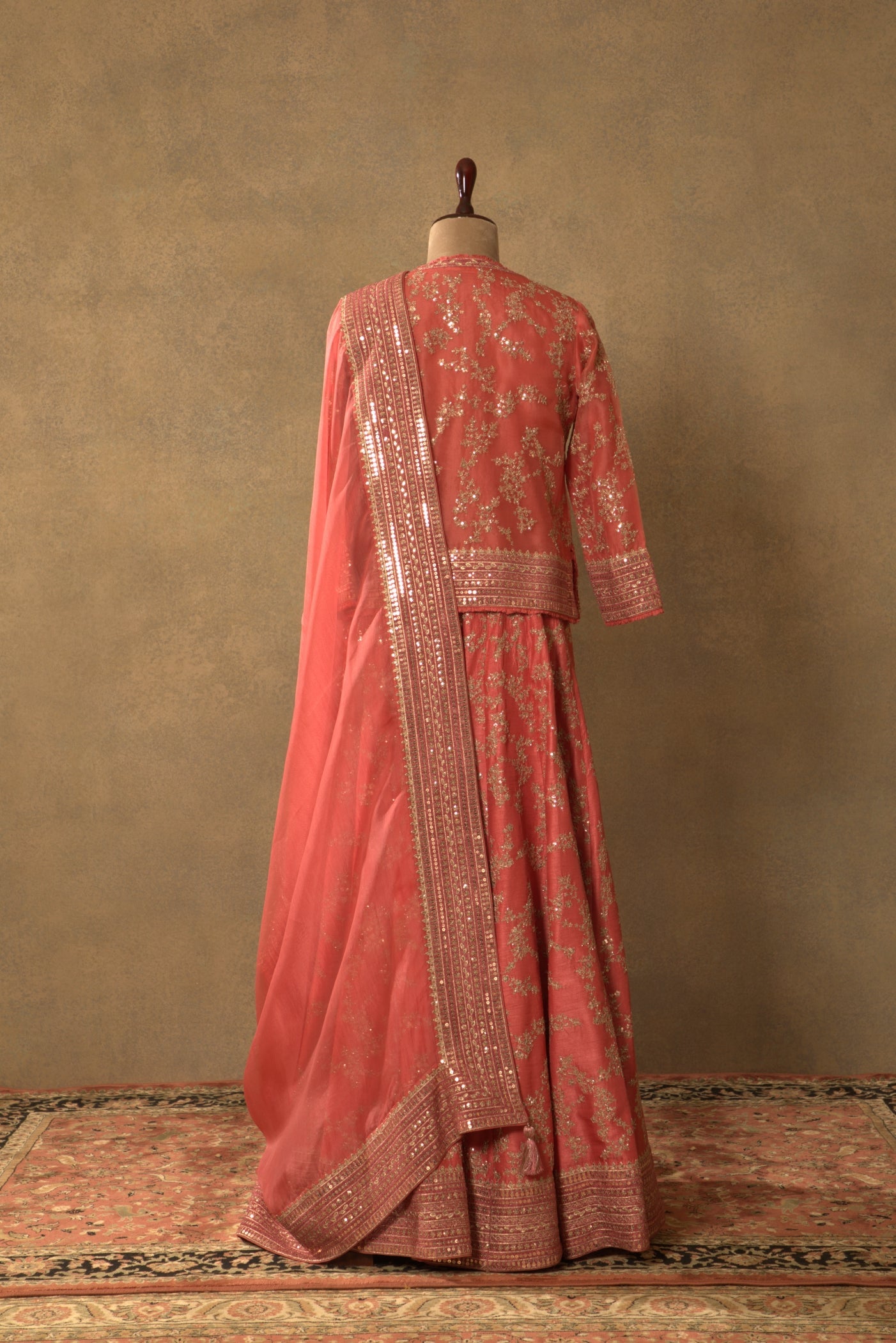 Candy-Pink Embroidered Pure Silk-Organza Short-Kurta-Sharara Set