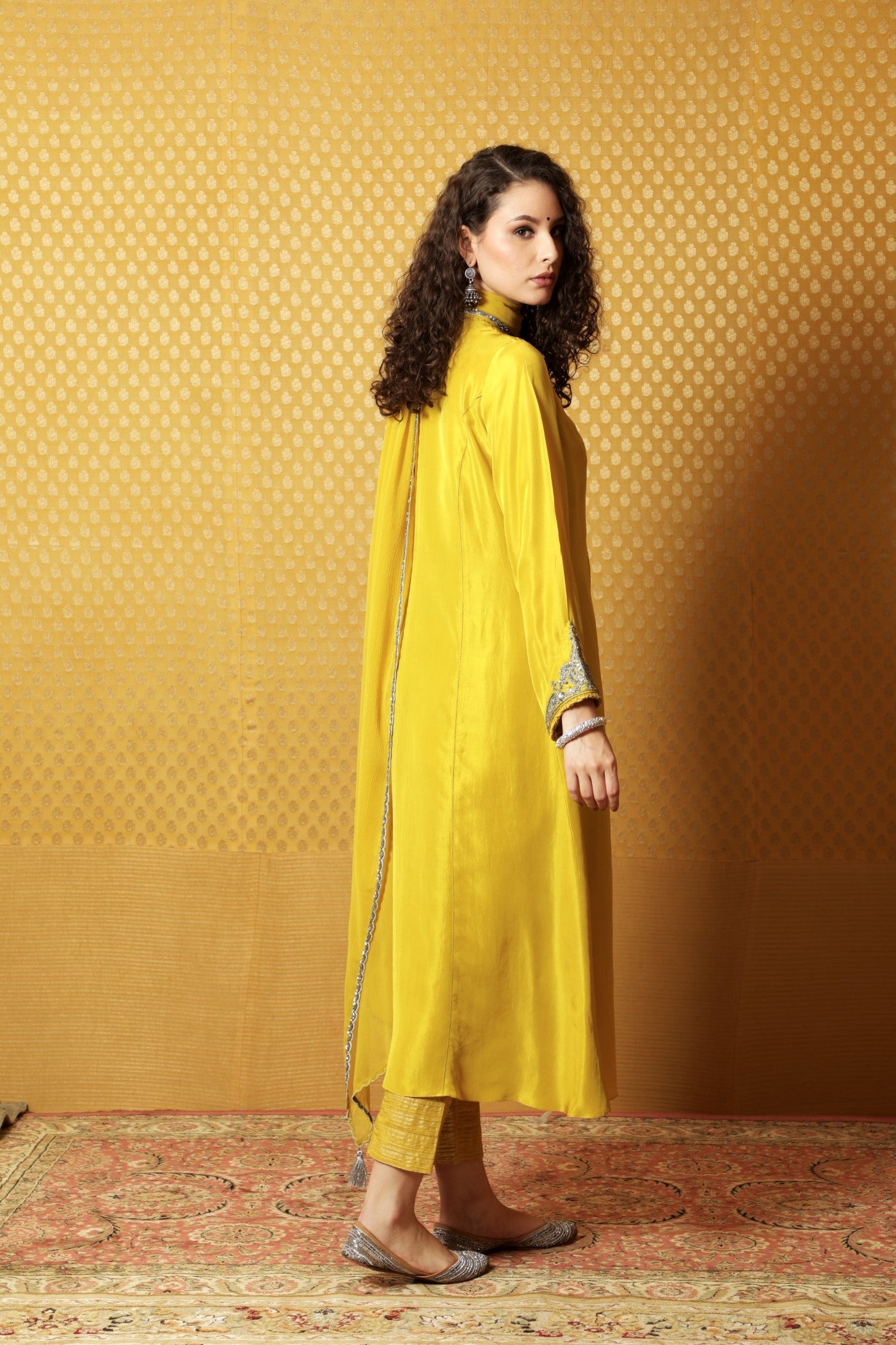 Dusty-Lime Hand-Embroidered Pure Silk Kurta-Pants Set
