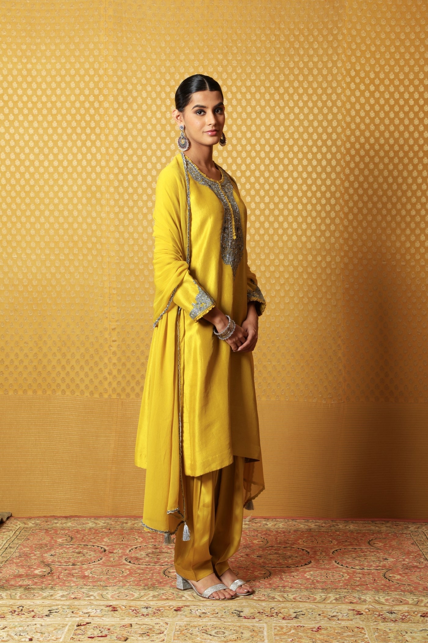 Dusty-Lime Hand-Embroidered Pure Silk Kurta-Salwar Set