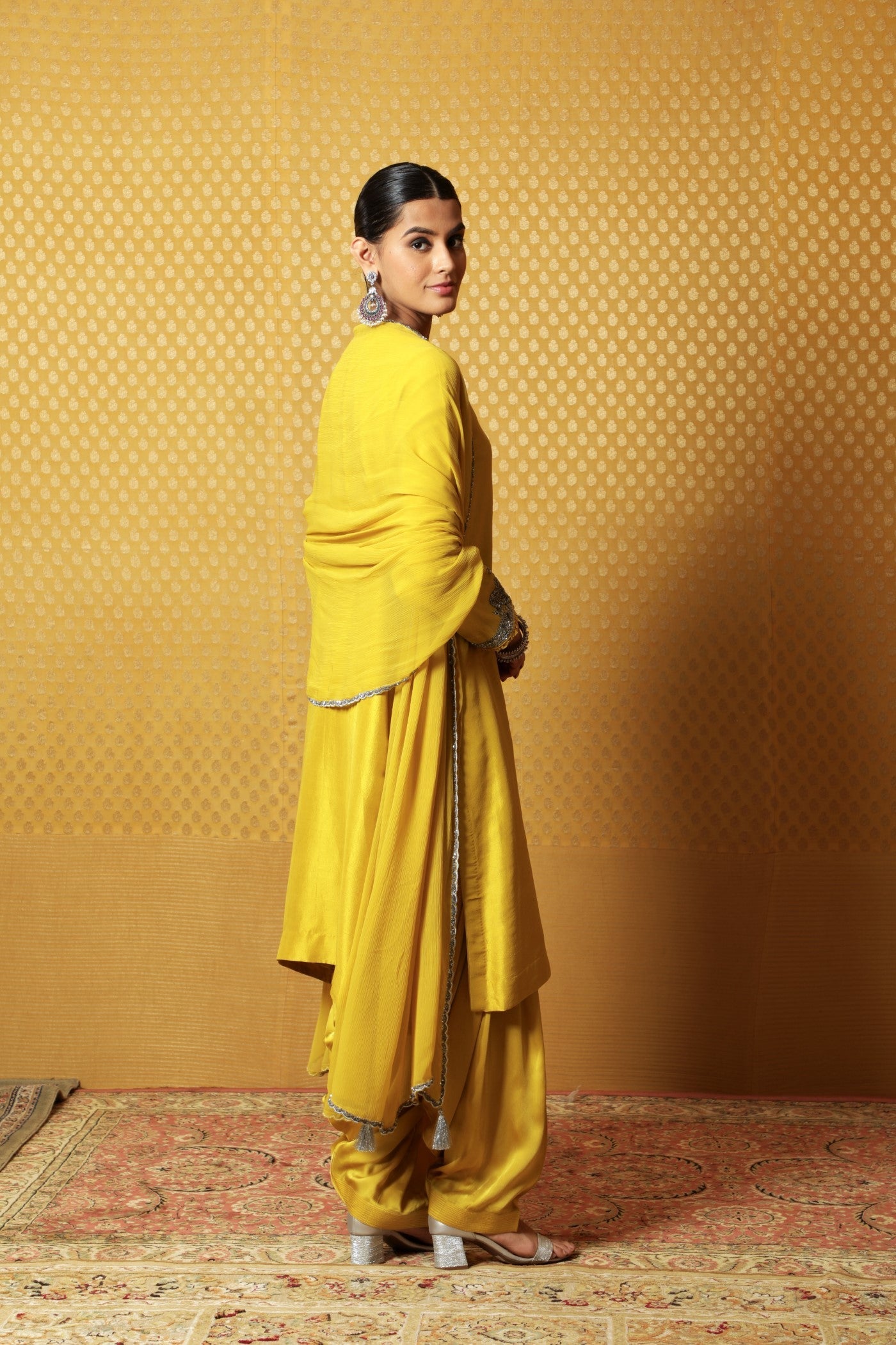Dusty-Lime Hand-Embroidered Pure Silk Kurta-Salwar Set