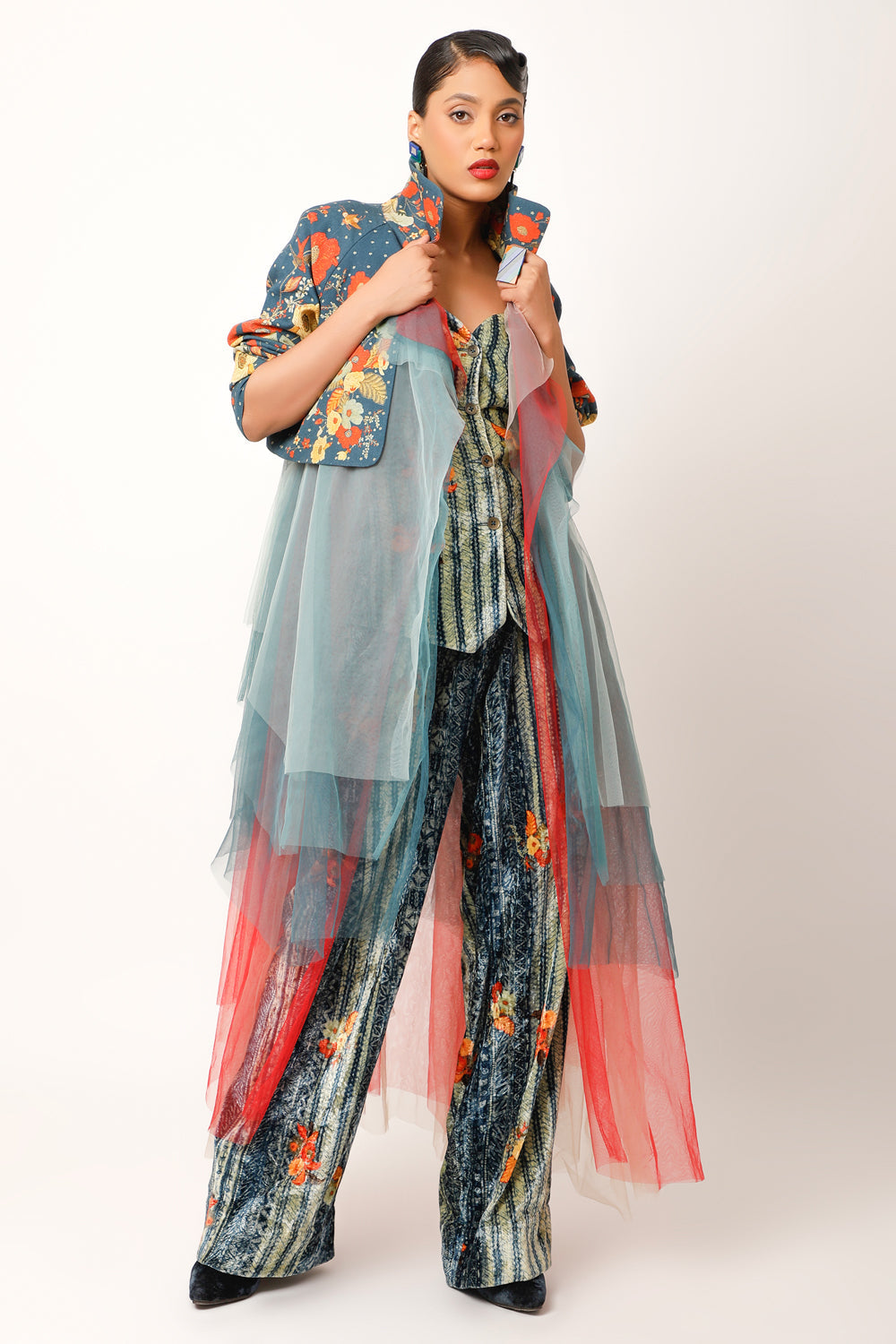 Printed Tulle Trench - Auraya Fashion - Jajaabor - 