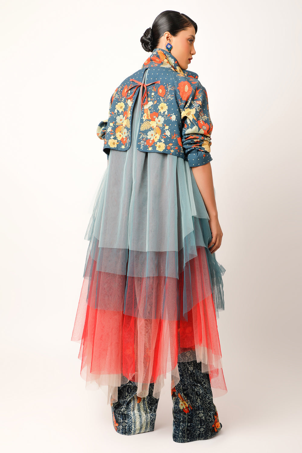 Printed Tulle Trench - Auraya Fashion 