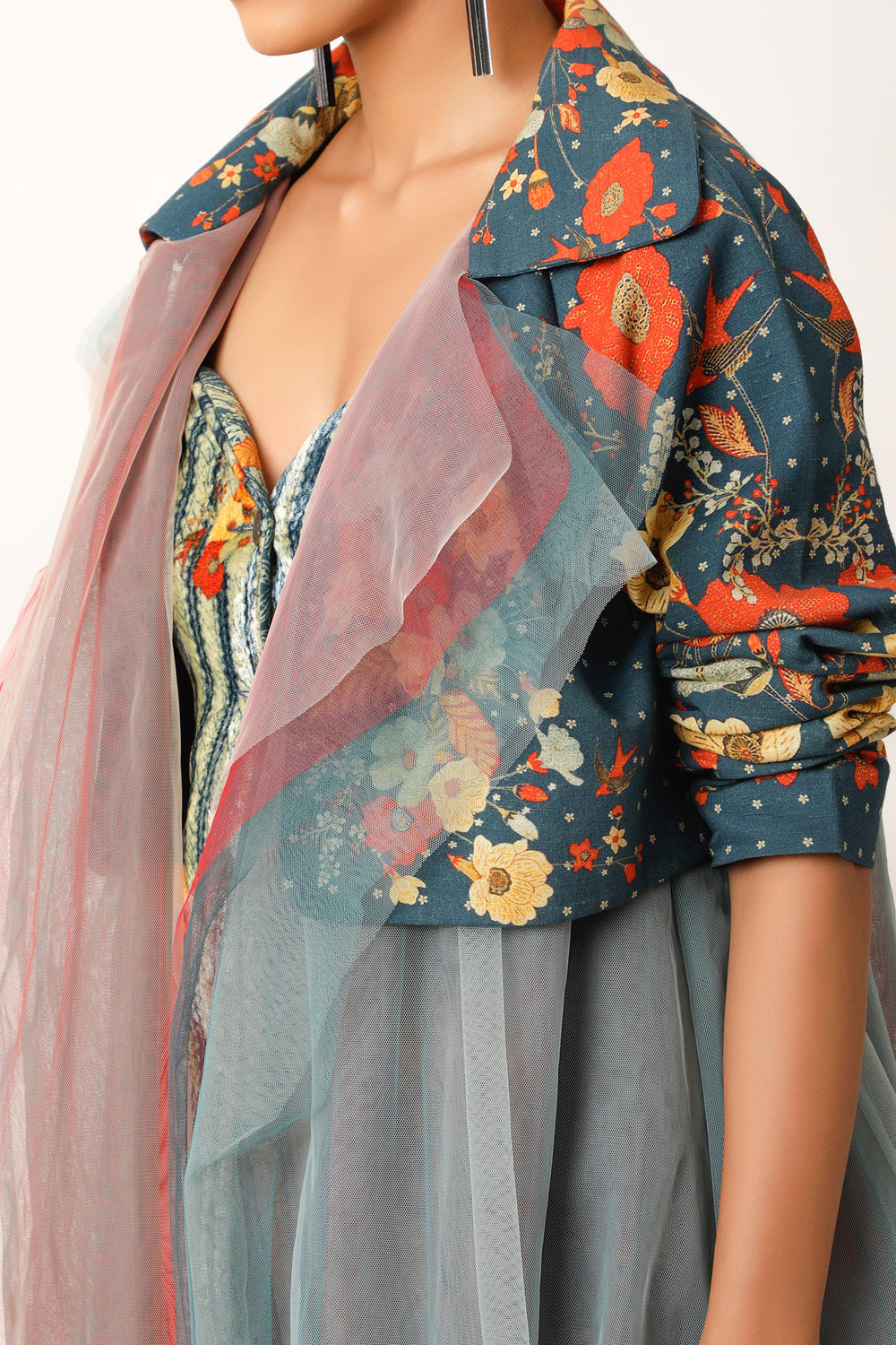 Printed Tulle Trench - Auraya Fashion 