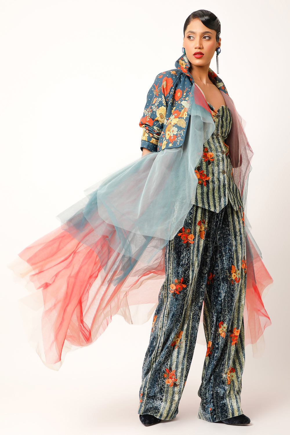 Printed Tulle Trench - Auraya Fashion 