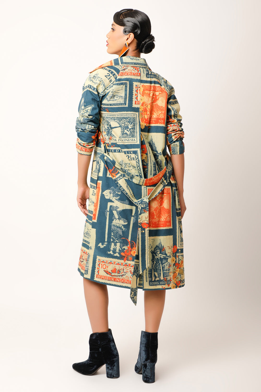 Postage Stamp Printed Trench - Auraya Fashion 