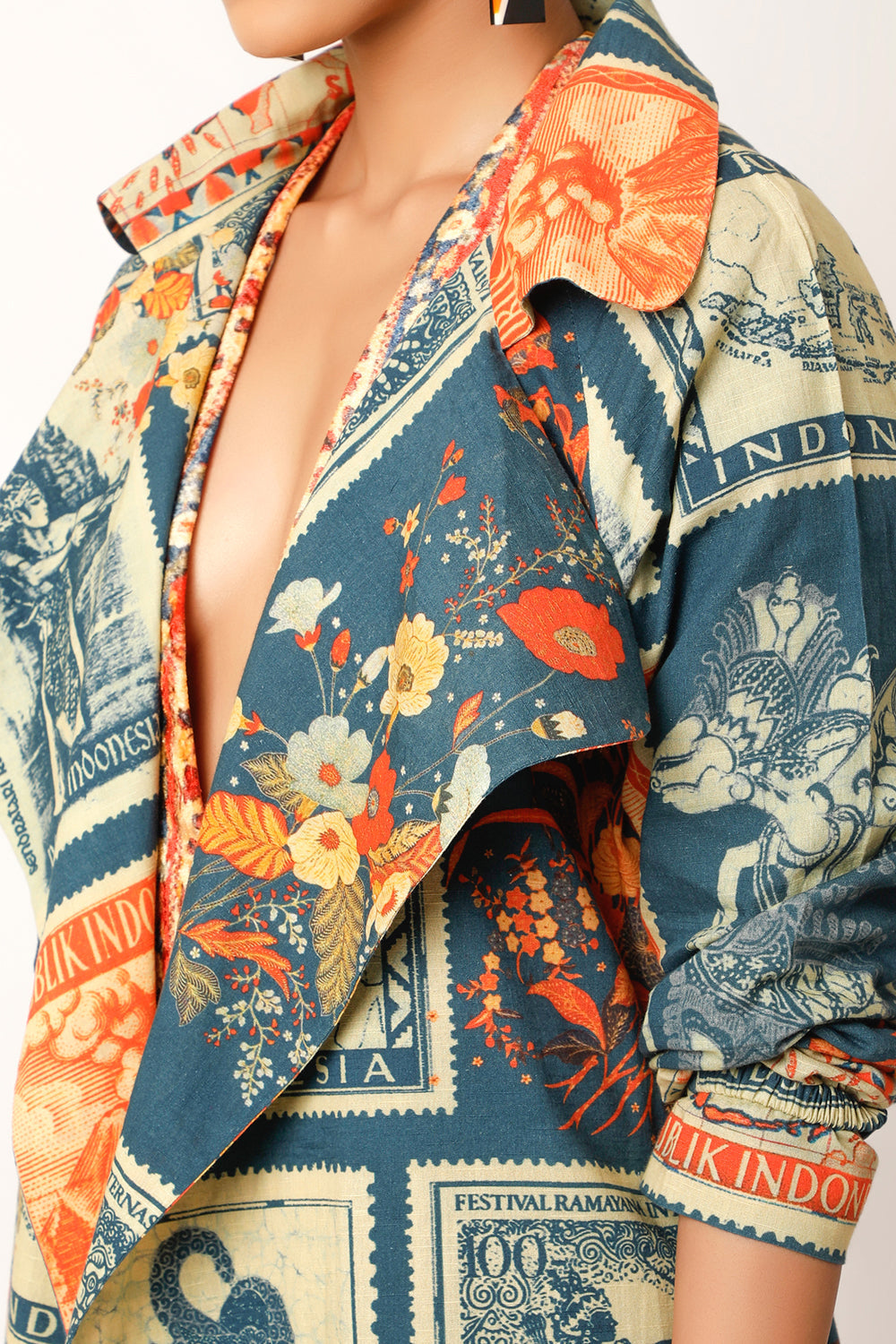 Postage Stamp Printed Trench - Auraya Fashion 