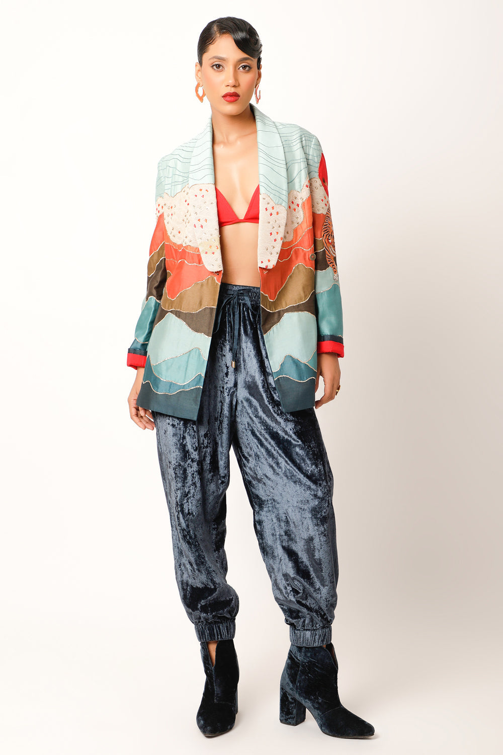 Landscape Textured Jacket With Velvet Joggers - Auraya Fashion - Jajaabor - 