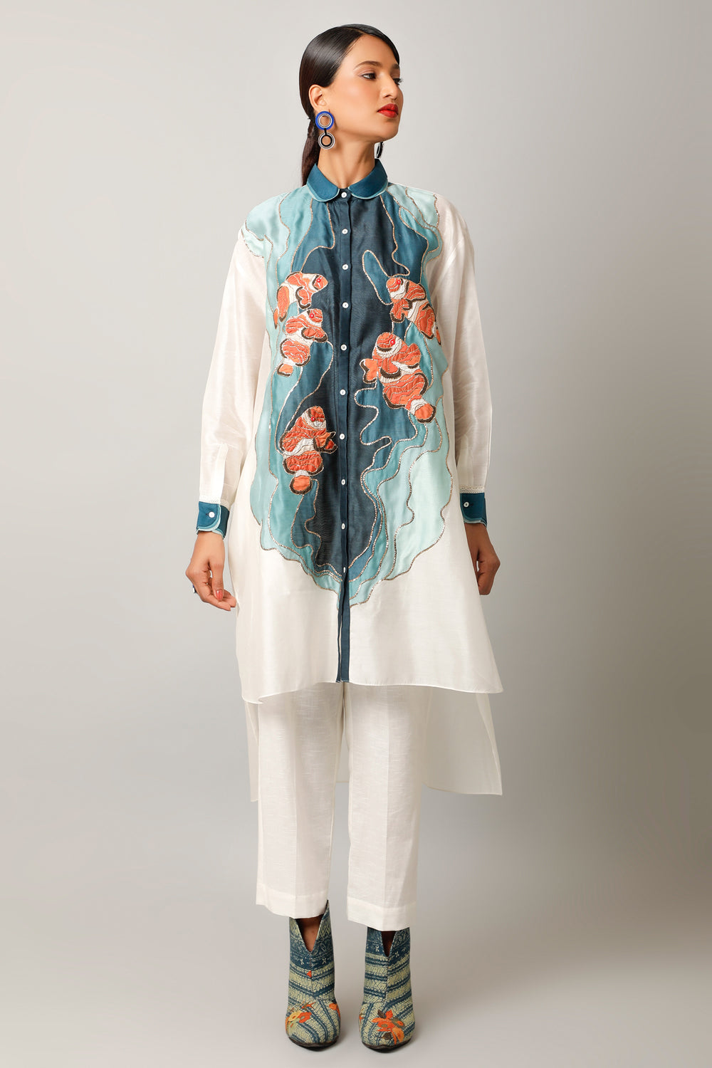 Anti Fit Shirt With Fish Embroidery And Pants - Auraya Fashion - Jajaabor - 