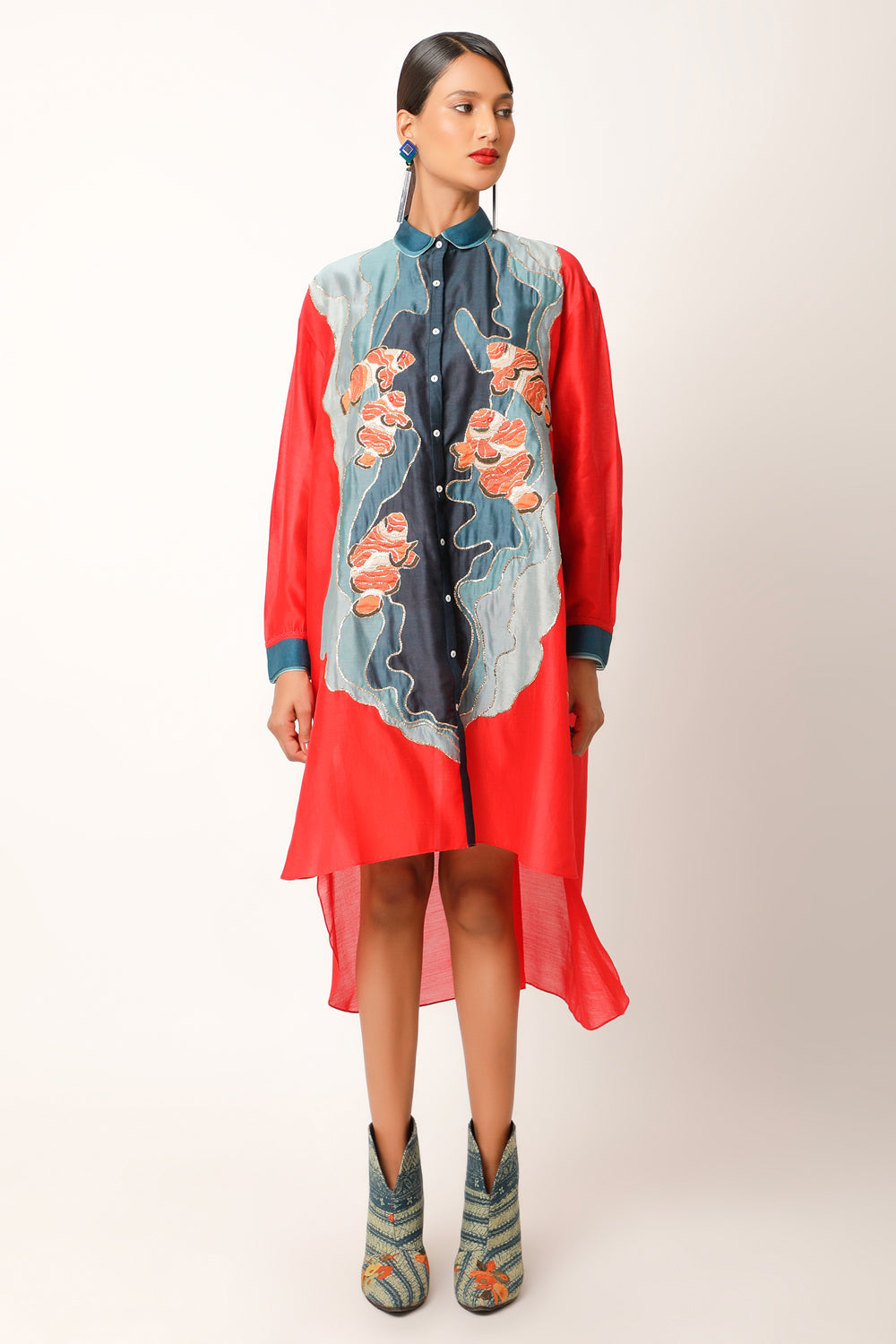 Anti Fit Shirt With Fish Embroidery And Pants - Auraya Fashion - Jajaabor - 