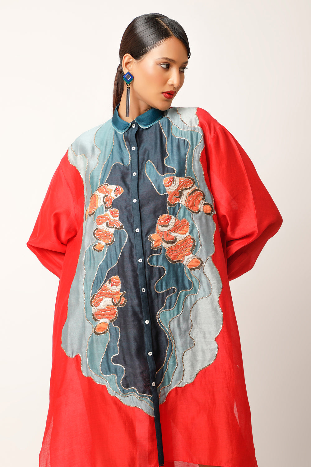 Anti Fit Shirt With Fish Embroidery And Pants - Auraya Fashion 