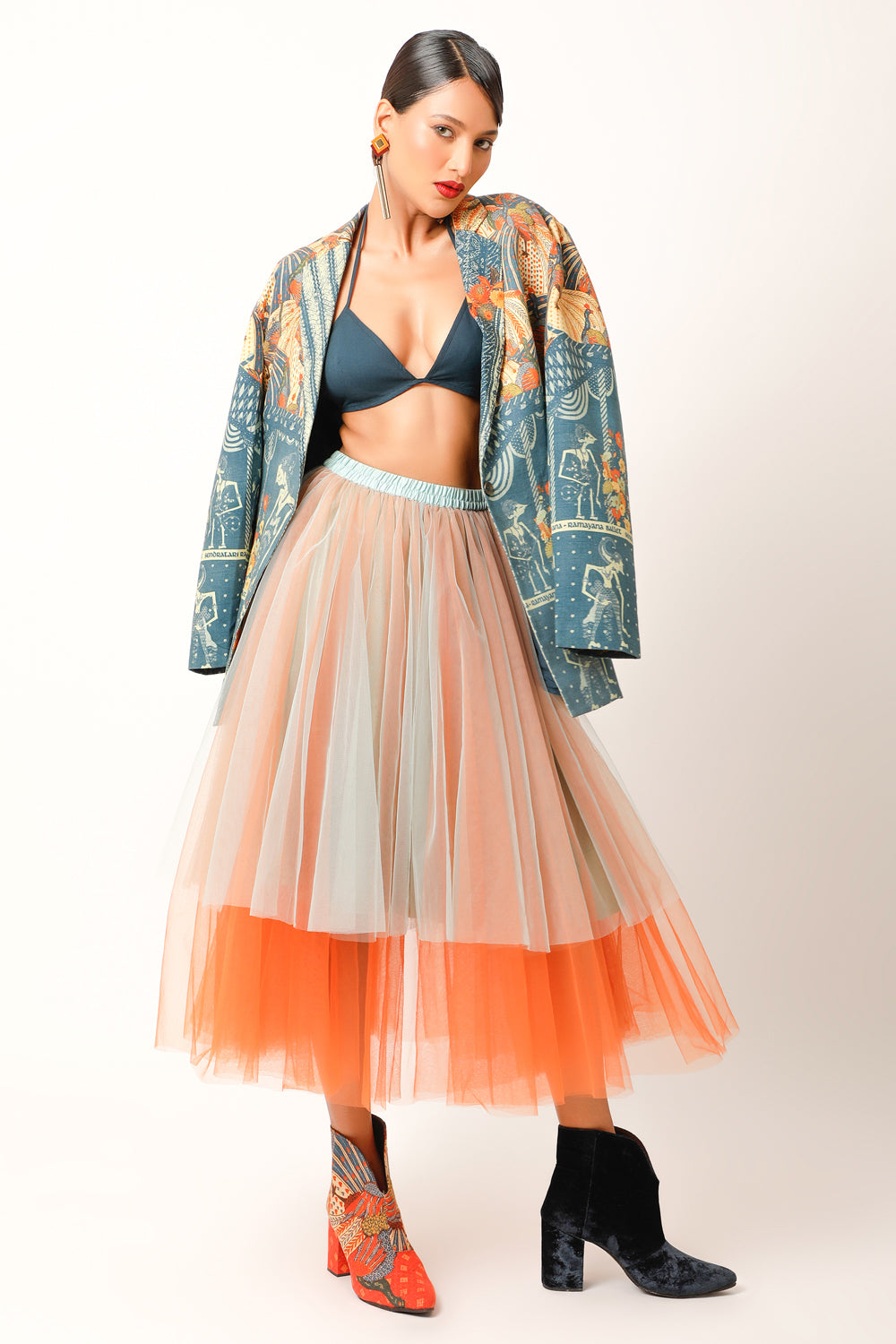 Ramayana Printed Jacket With Skirt - Auraya Fashion - Jajaabor - 