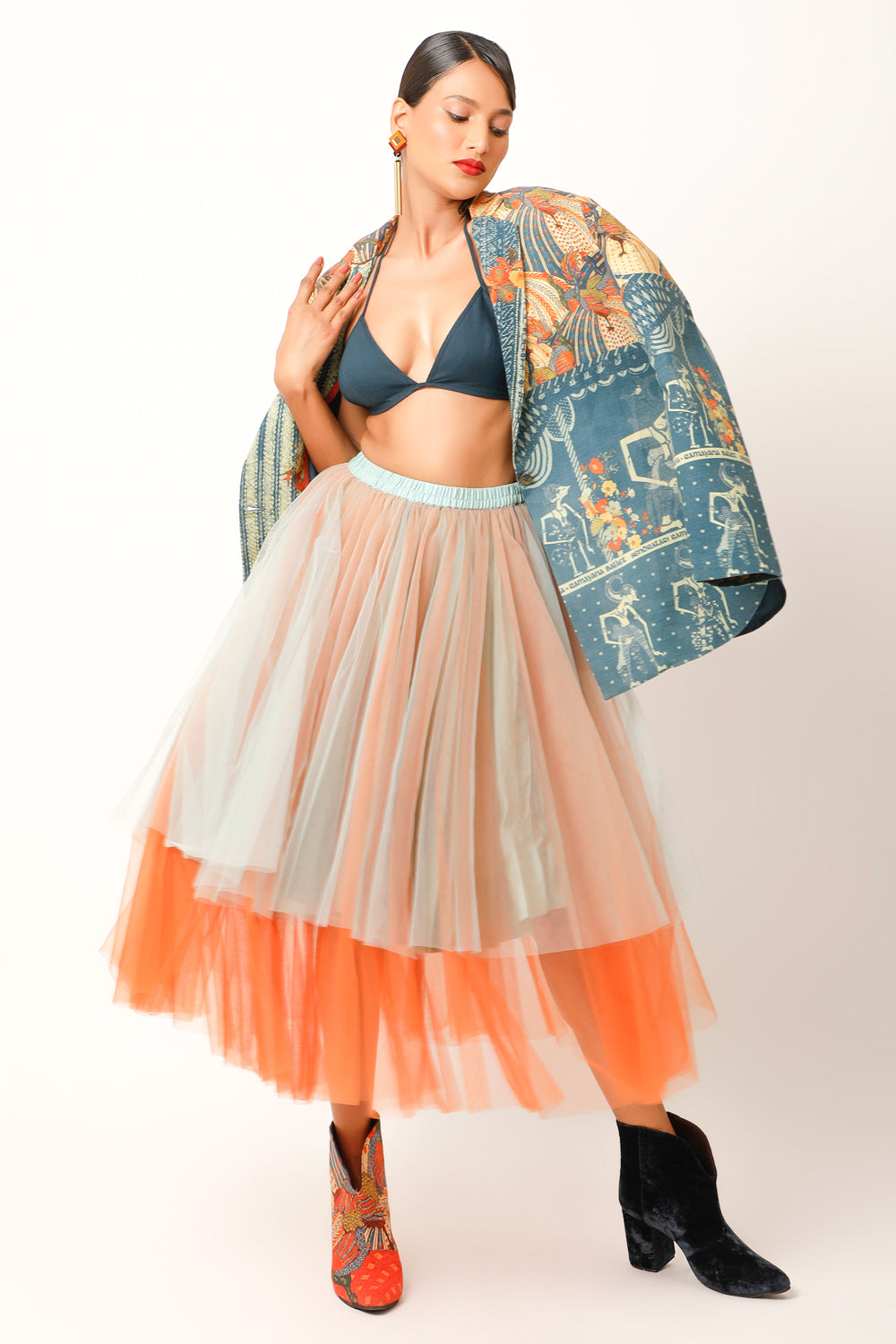 Ramayana Printed Jacket With Skirt - Auraya Fashion 