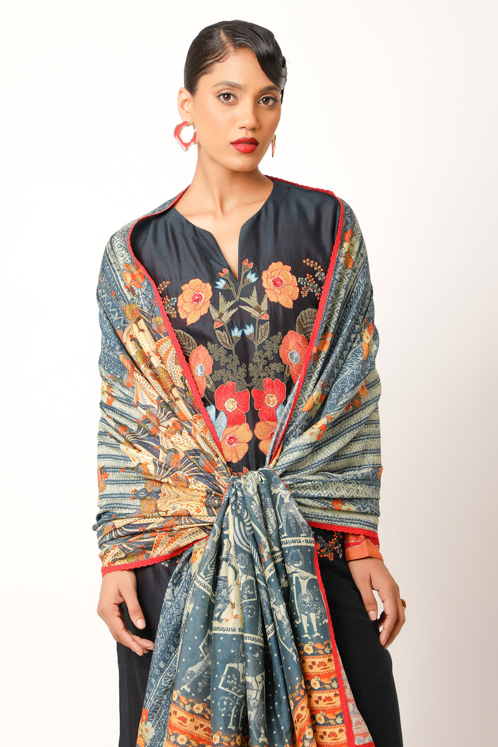 Ramayana Printed Silk Chanderi Dupatta - Auraya Fashion -  - #tag1# - #tag2# - #tag3# - #tag3#