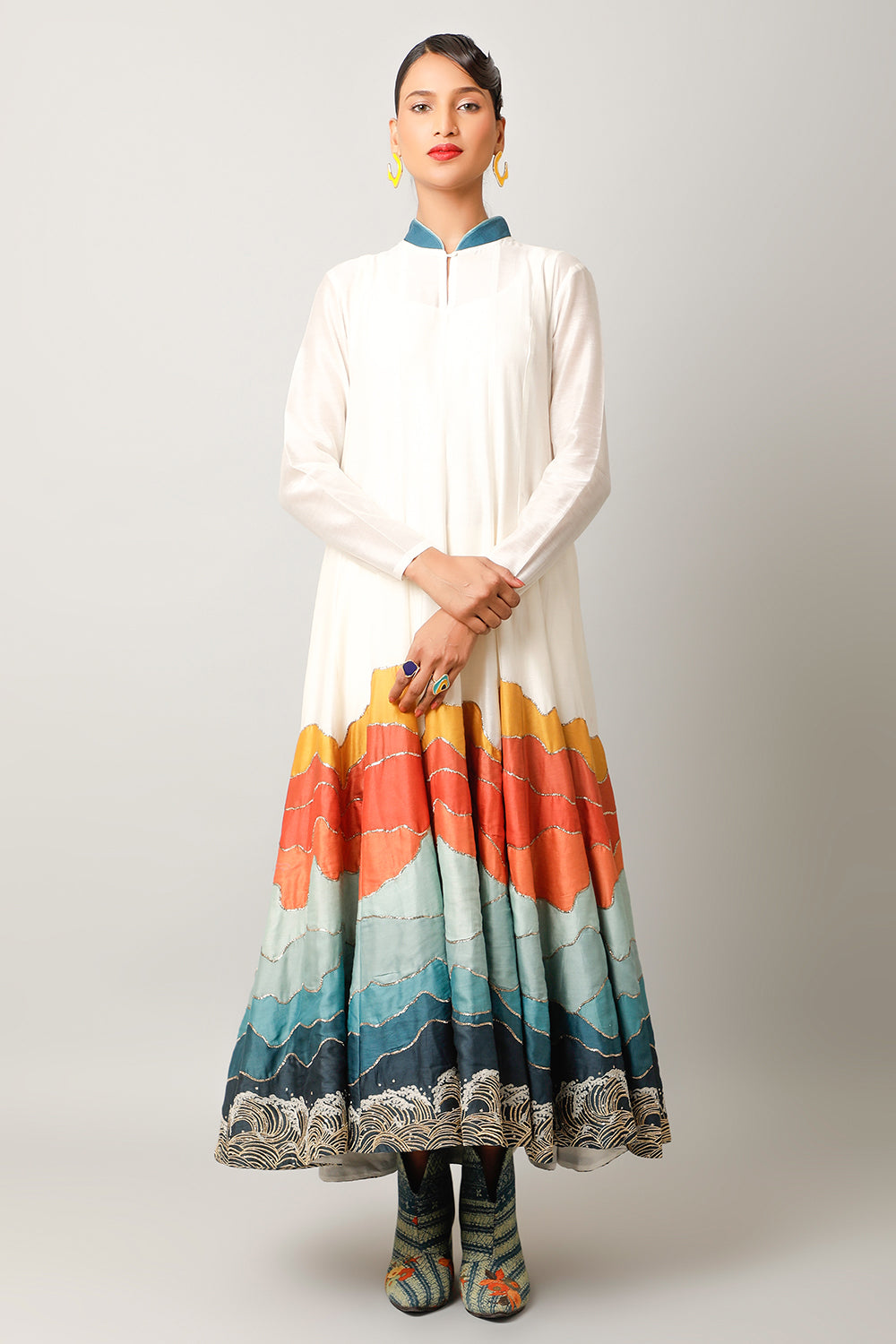 Landscape Embroidered Zippered Angrakha With Pants - Auraya Fashion 