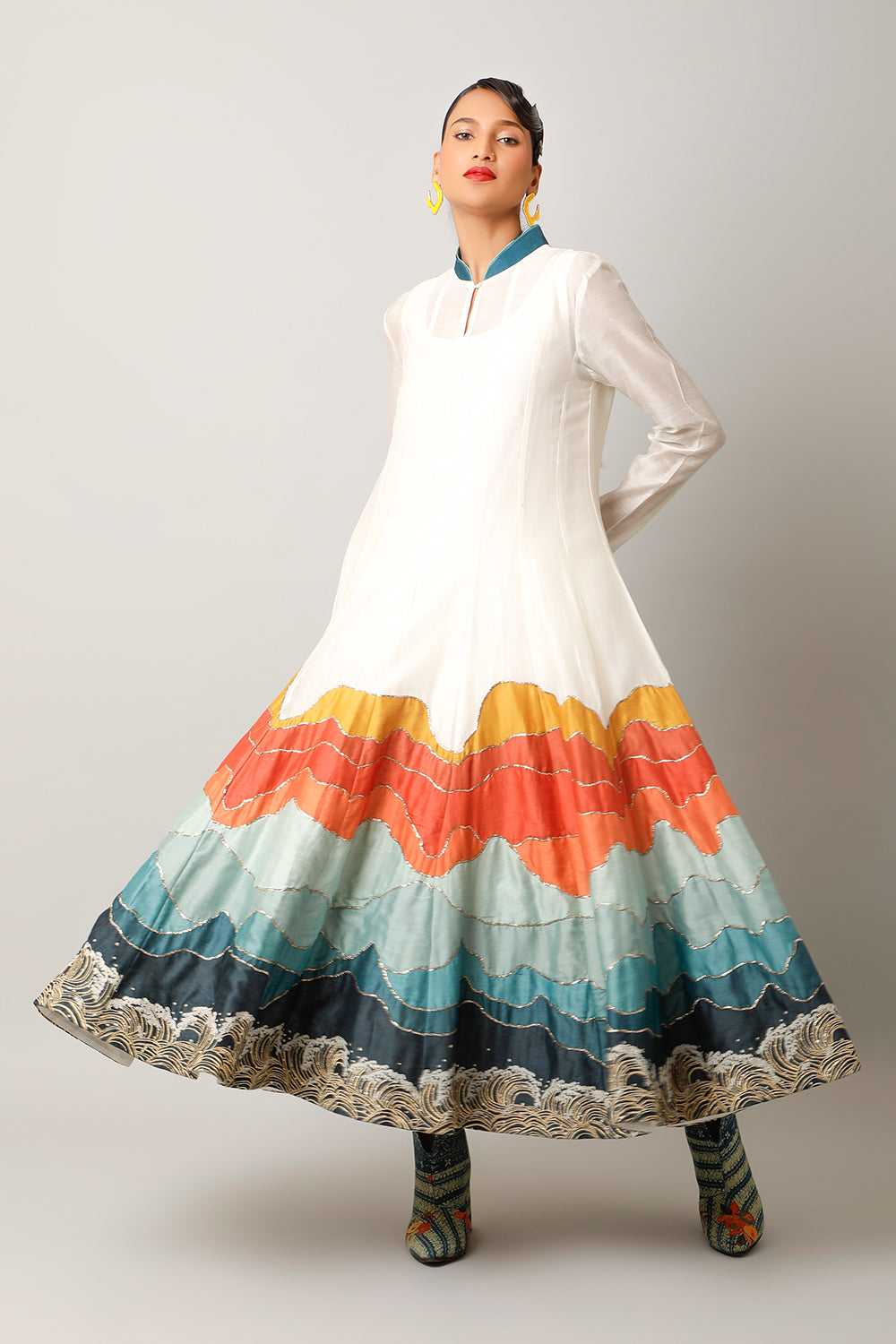 Landscape Embroidered Zippered Angrakha With Pants - Auraya Fashion 