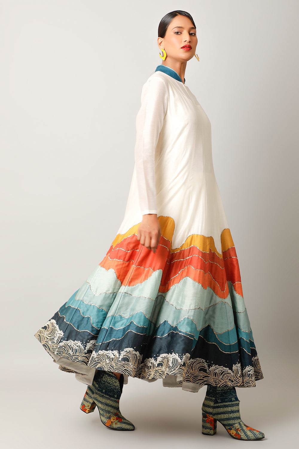 Landscape Embroidered Zippered Angrakha With Pants - Auraya Fashion 