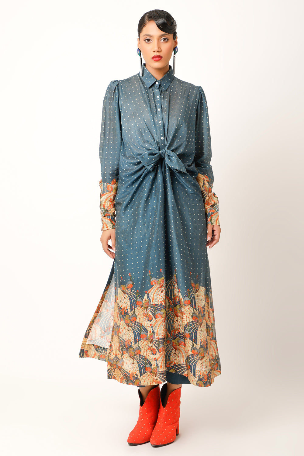 Printed Knotted Shirt - Auraya Fashion - Jajaabor - 