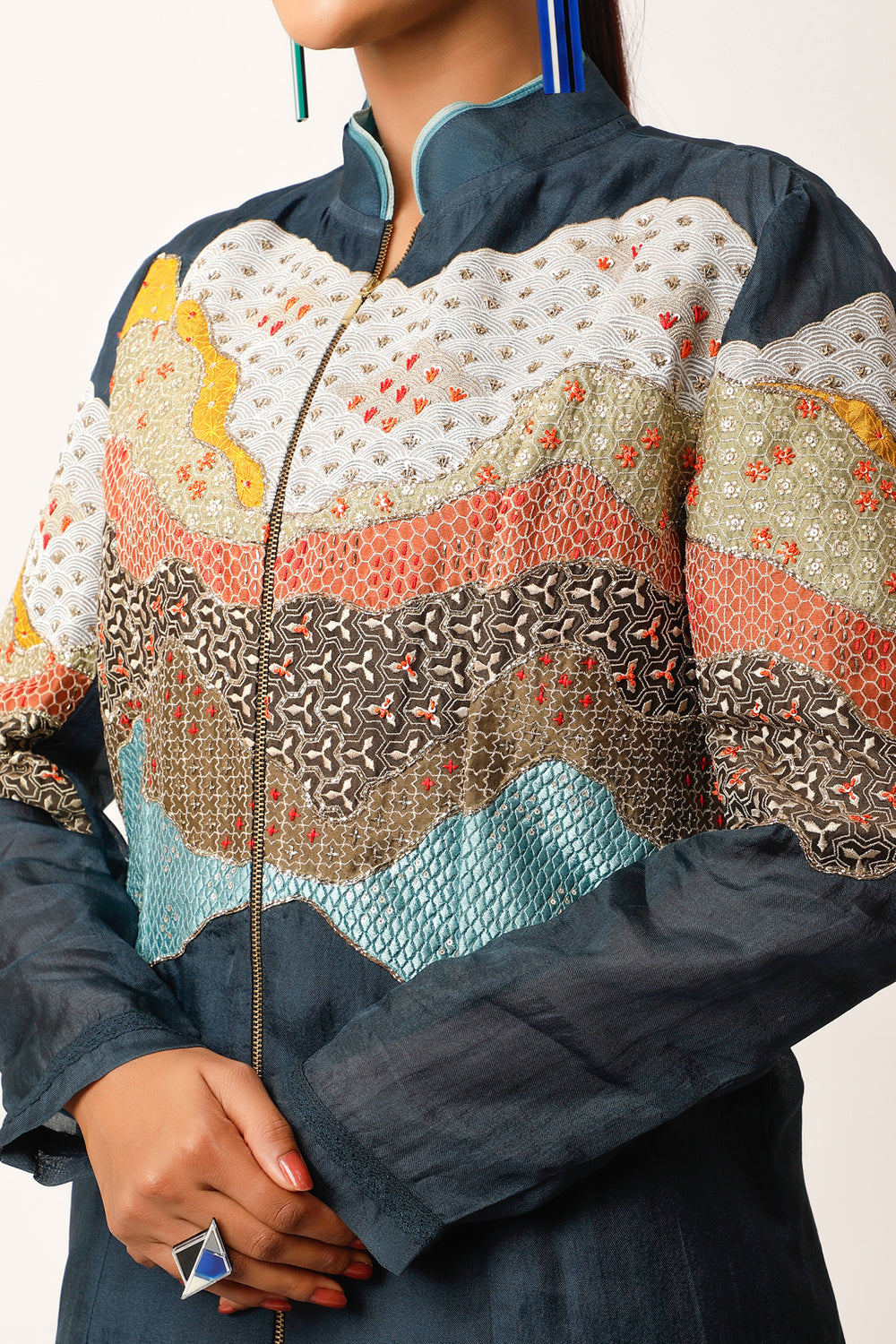 Landscape Textured Organza Jacket - Auraya Fashion 