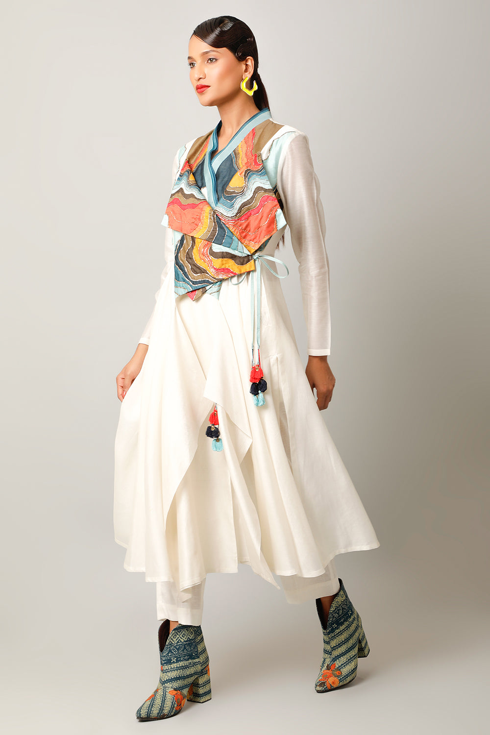 Landscape Embroidered Overlap Angrakha With Pants - Auraya Fashion 