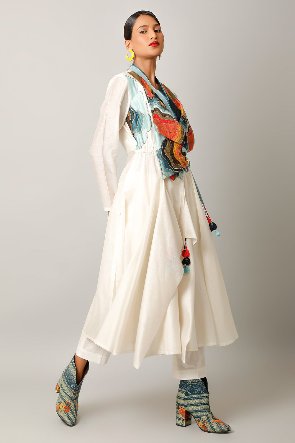 Landscape Embroidered Overlap Angrakha With Pants - Auraya Fashion 