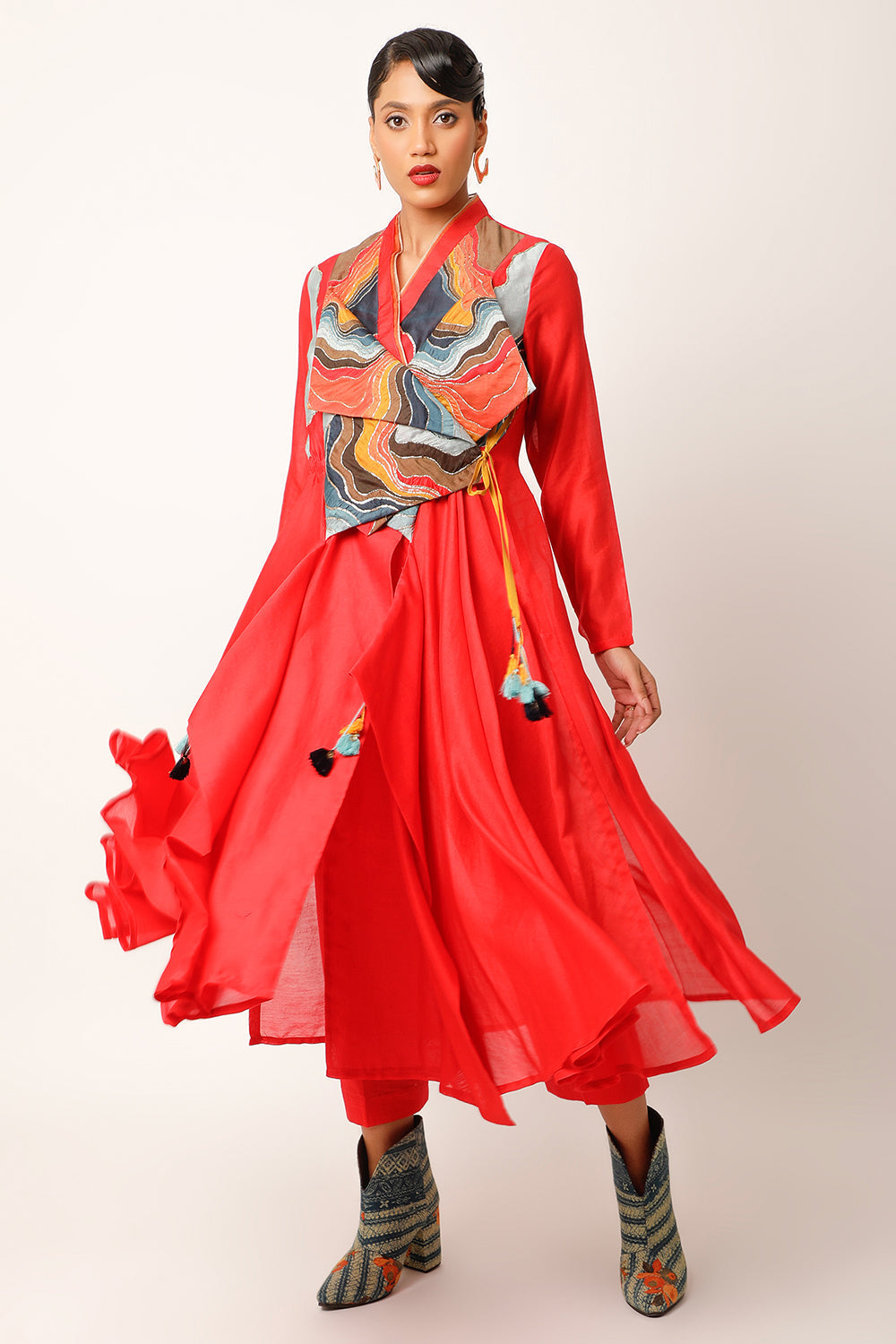 Landscape Embroidered Overlap Angrakha With Pants - Auraya Fashion 