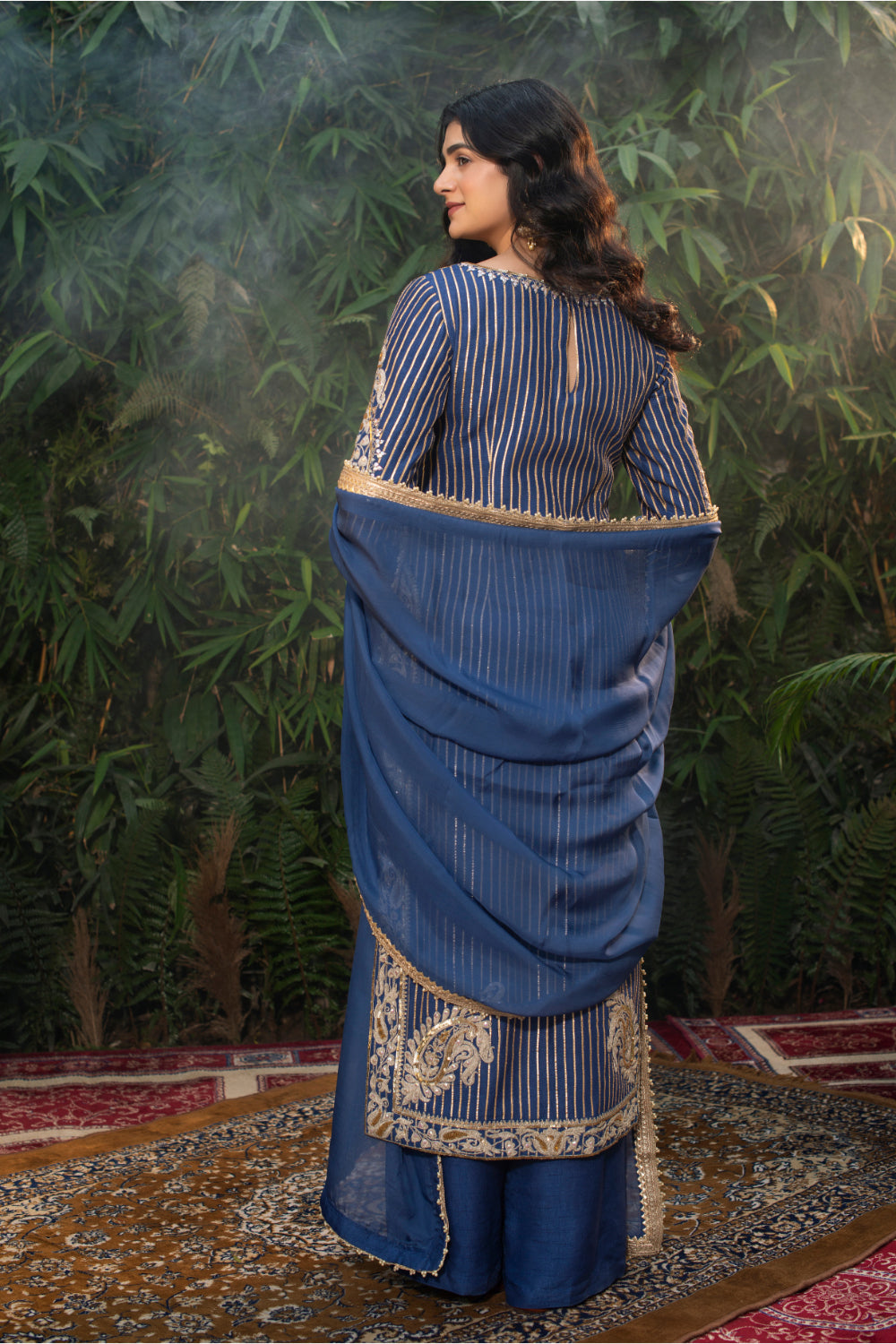 Royal Blue Raw Silk Straight Suit Paired With Pants And Dupatta - Auraya Fashion 