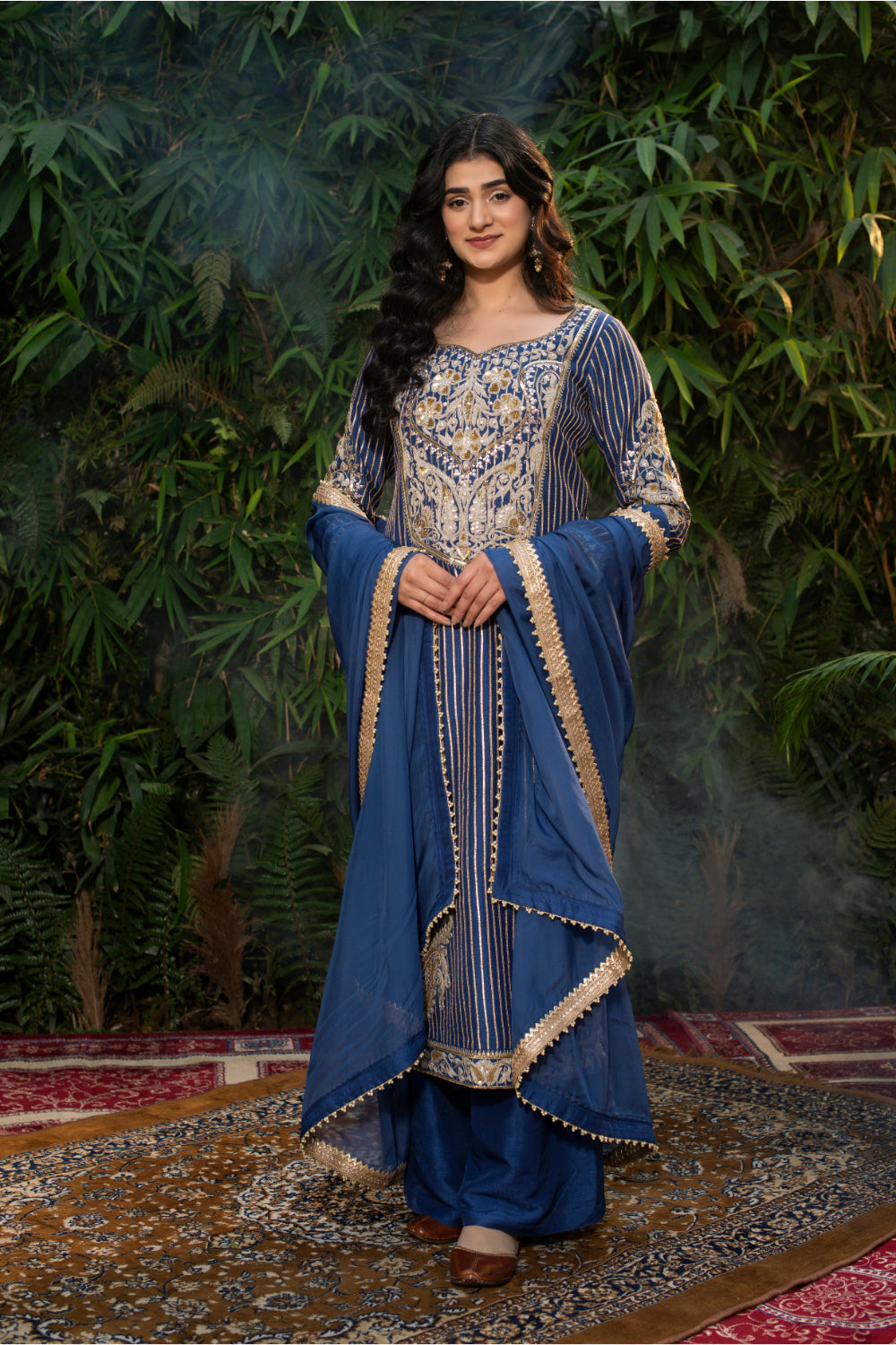 Royal Blue Raw Silk Straight Suit Paired With Pants And Dupatta - Auraya Fashion - Guldavari - 