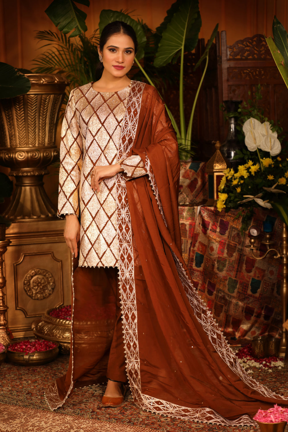 Cinnamon Raw Silk Gotta Work Suit. - Auraya Fashion 