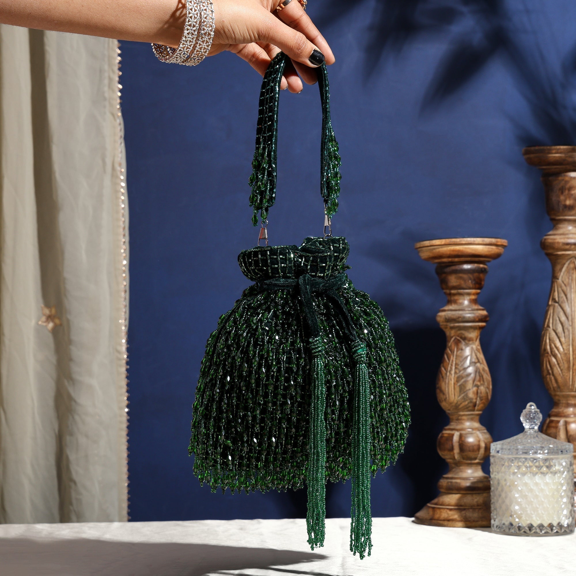 Image of Beaded Jade Potli bag