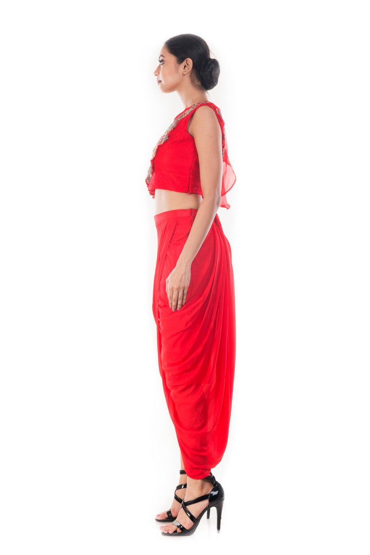 Crimson CropTop & Draped Skirt