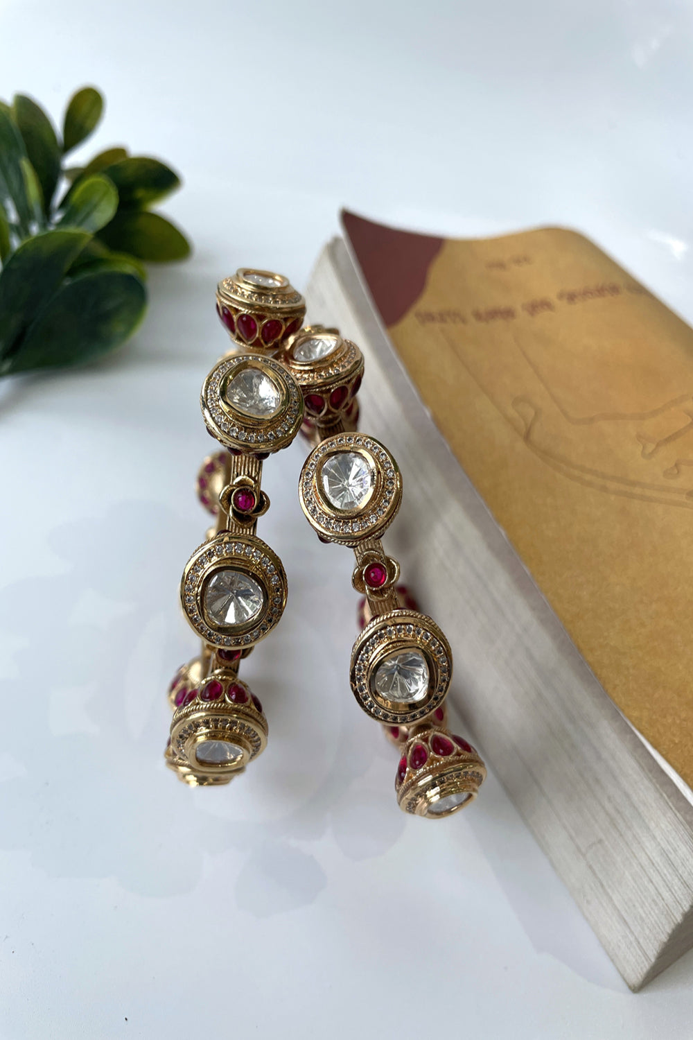 Gold Finish Traditional Bangle Set With Kundan And Stones - Auraya Fashion - Studio6 Jewels - #tag1# - #tag2# - #tag3# - #tag3#