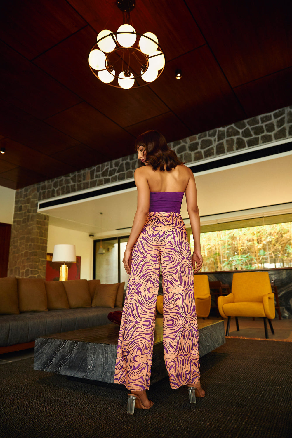 Halter neck printed jumpsuit.