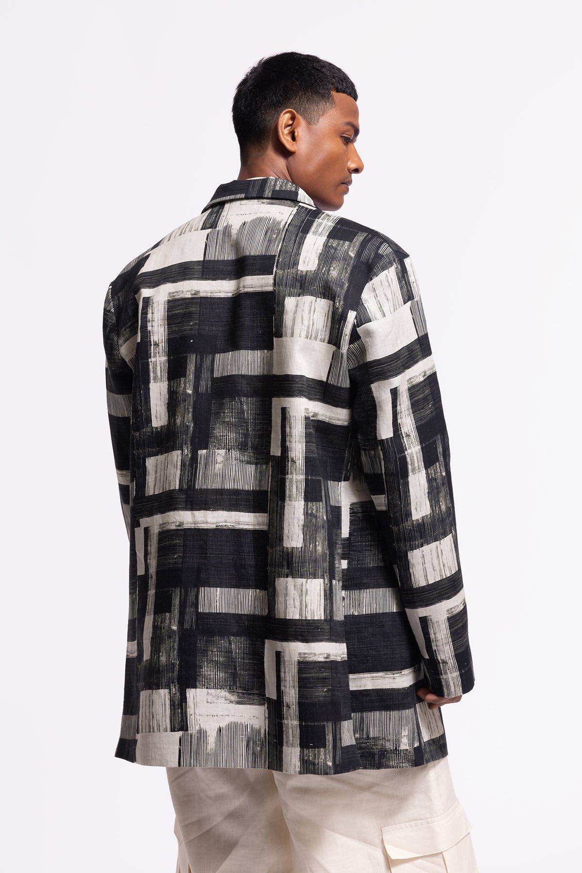 Men's Ivory Printed Linen Jacket